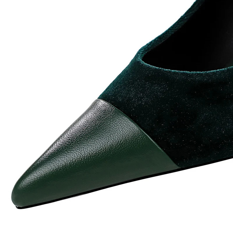 Korean Version Party 10cm 7cm High Heels Women Shoes Thin Heels Velvet Shallow Montage Pointed Toe Metal One-line Buckle Pumps 240629
