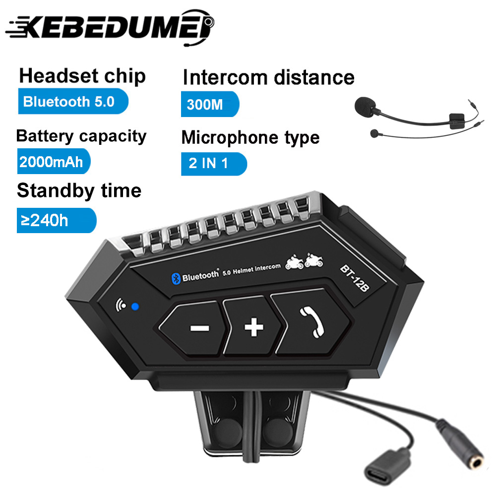 Motorcycle Helmet Intercom Bluetooth 5.0 CSR Headset 2000mah Battery Anti-interference Handsfree For Full/Half Face Helmet