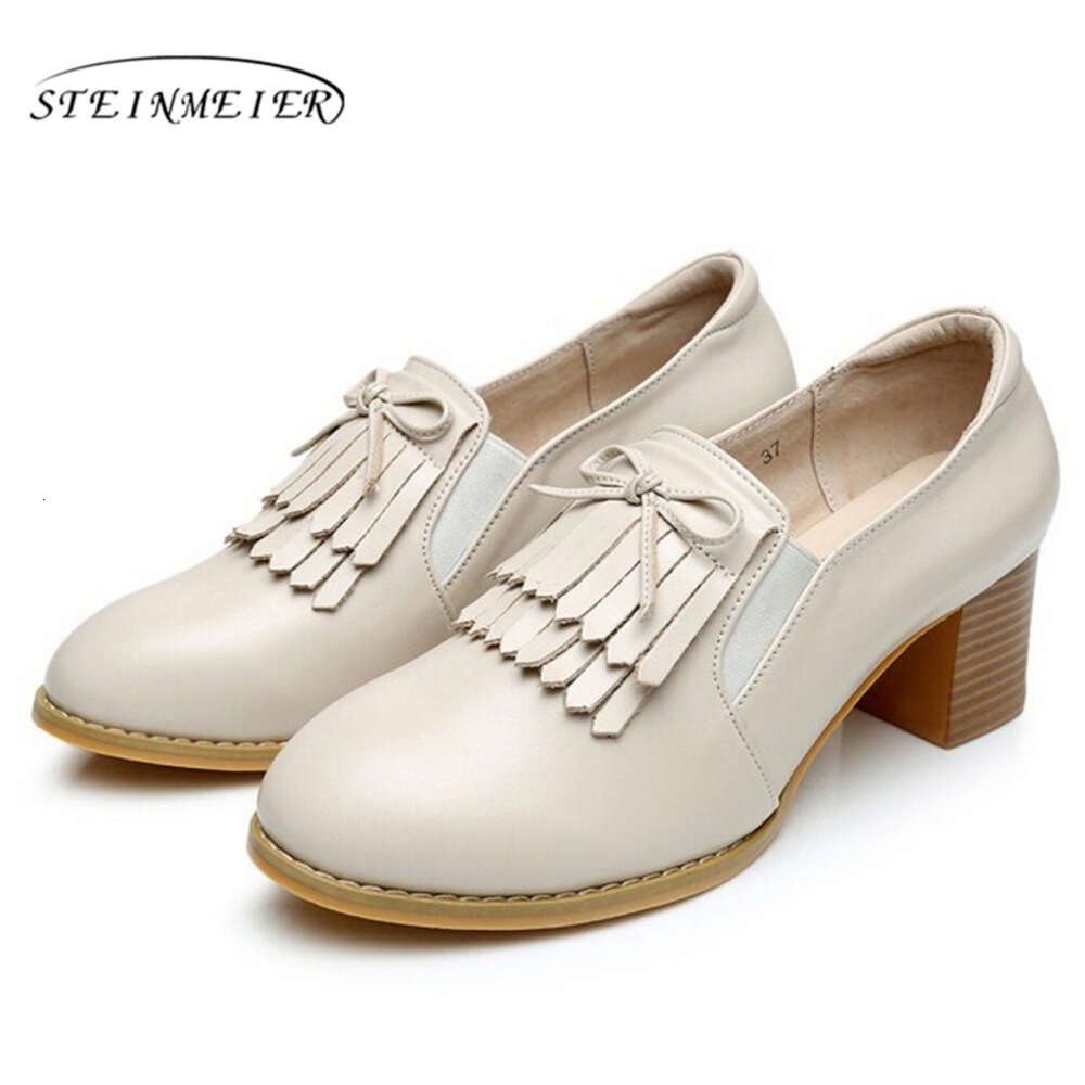 Genuine Leather Pumps Women Pink Vintage High Heels Retro Oxford For Women's Formal Shoes 2022 Summer