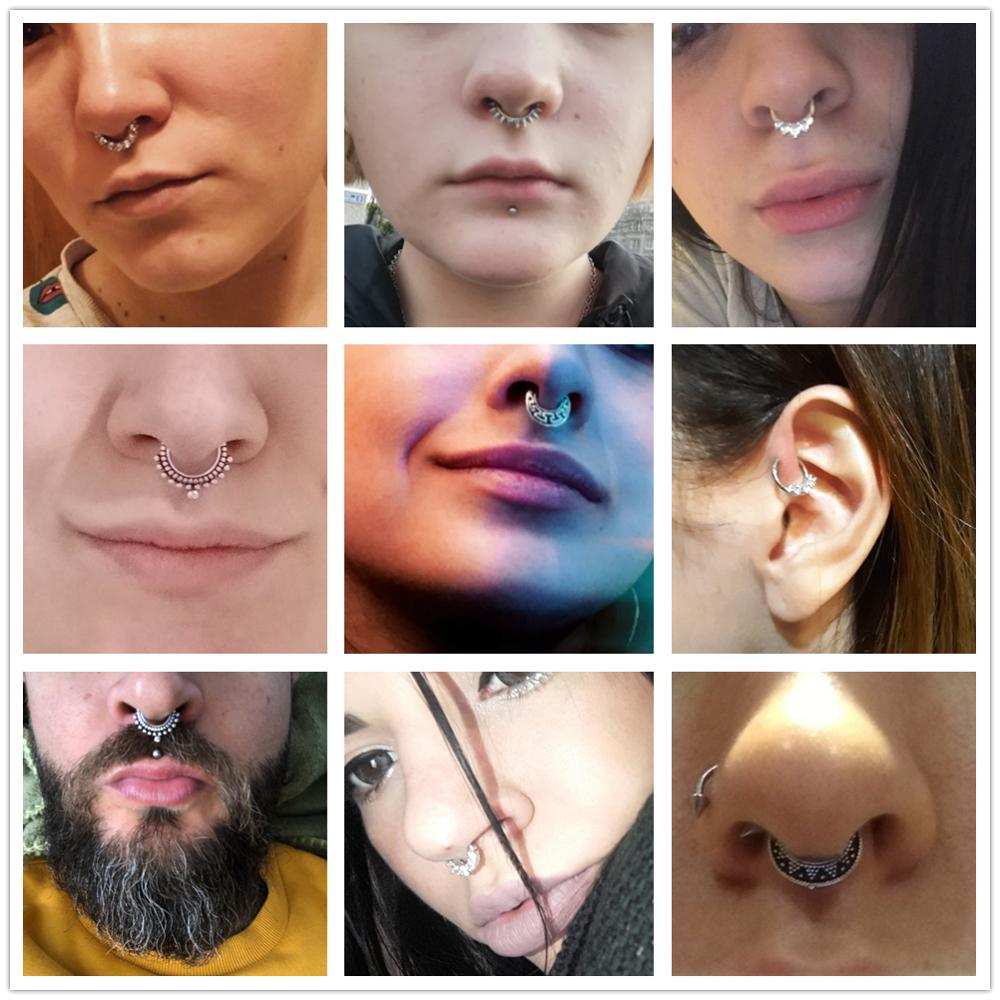 1pcs 16G Surgical Steel Indian Nose Septum Rings Women Crystal Ear Helix Clicker Piercings Earring Septums Hoop Piercing Jewelry