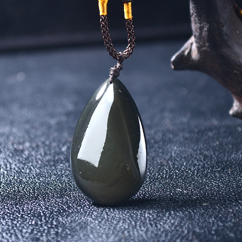 Natural Stone Pendant Black Obsidian Rainbow Eye Bead Droplet jewelry Stone Pendant Necklaces Transfer Lucky Love Jewelry Gifts