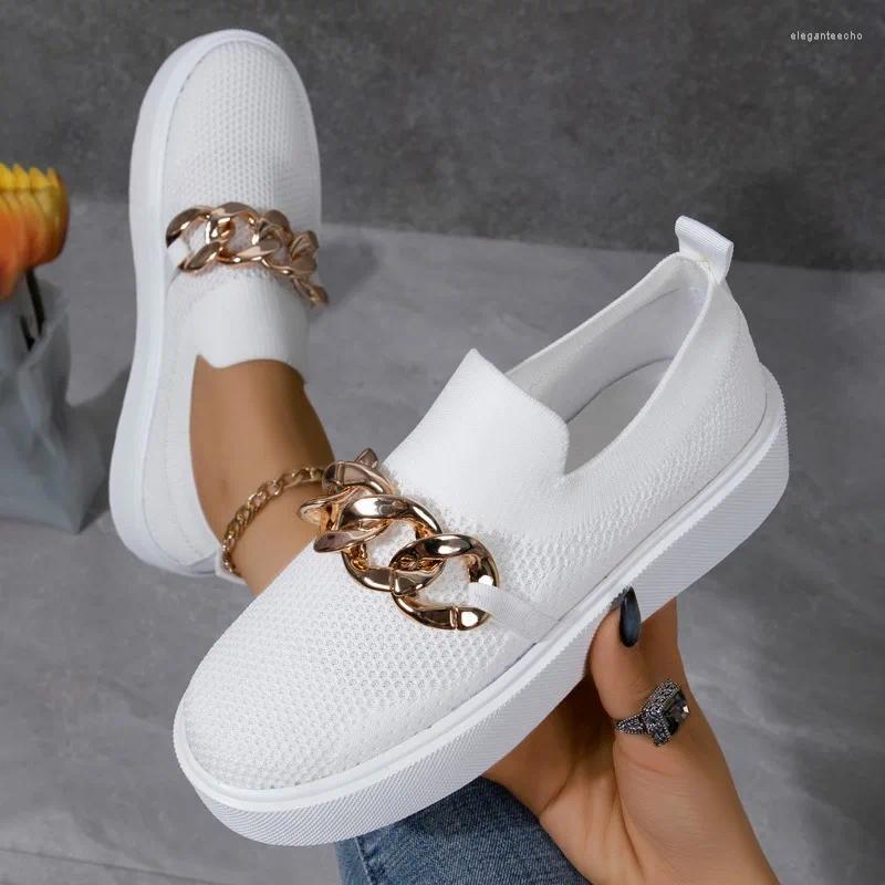Casual Shoes Women Flat Sneakers Autumn 2024 Style Fashion Metal Chain Designer Thick Bottom Vulcanized Shopping