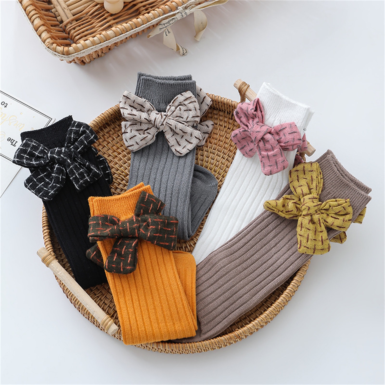 Toddler Baby Girls Long Socks Print Bowknot Knee Length Stockings Casual Breathable Socks Children Accessories Floor Socks