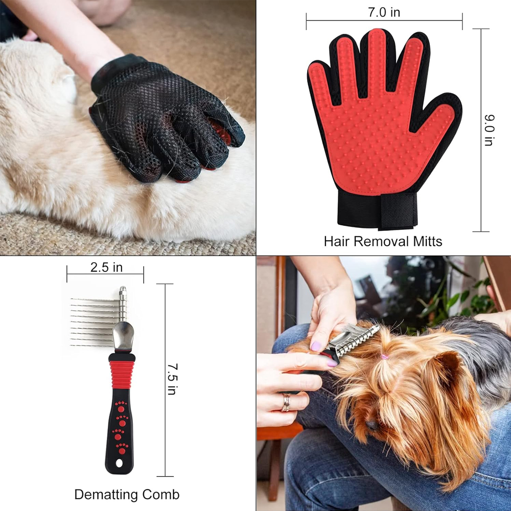 Others Dog Grooming Pet Cleaning Set Portable Cat Dog Grooming Tool Kit Dog Hair Removal Bursh Nail Clipper File Flea Combs Cat Hair Removal Mitts H25