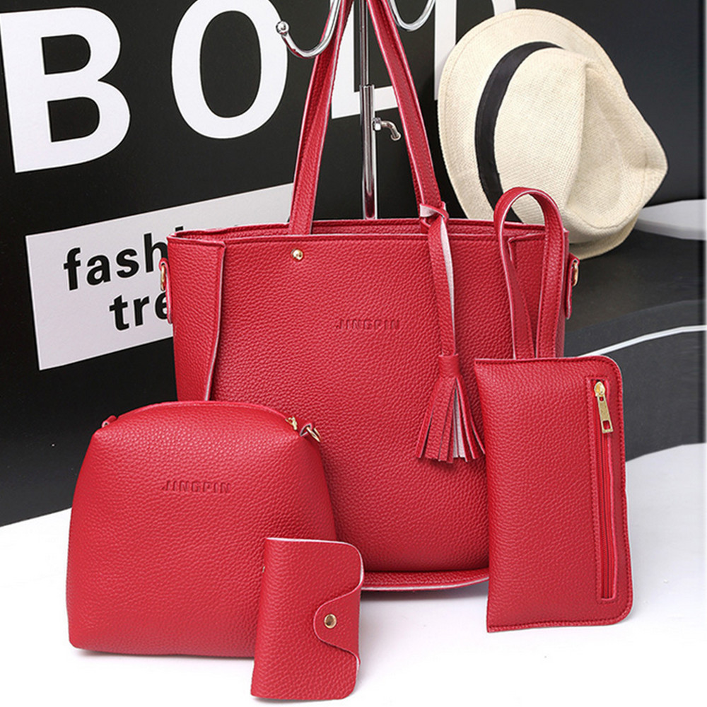 4Pcs/set Fashion Ladies Shoulder Bags Solid PU Leather Crossbody Women Bag Set Elegant Classic All Match Purse Bag 2023 Hot Sale