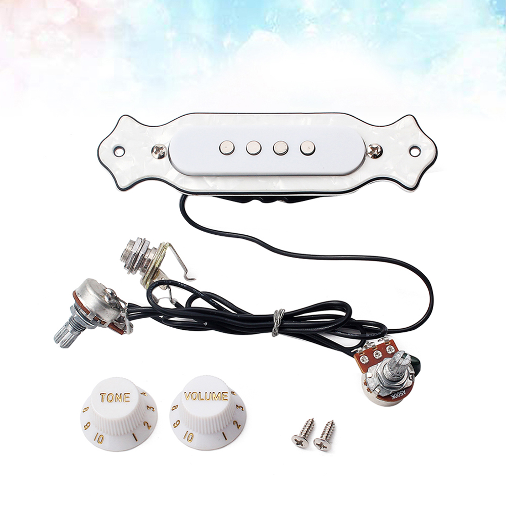 Pre-wired 4 String Electric Box Guitar Magnetic Soundhole Pickup with Volume Tone Control Knob GMB337 White