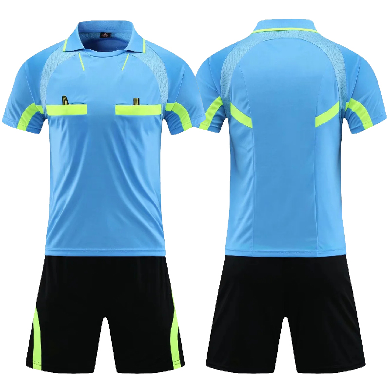 2022 New Soccer Referee Uniform Men Turn-down Collar Football Referee Clothes Short Sleeve Judge Shirt Shorts Suit Three Pockets