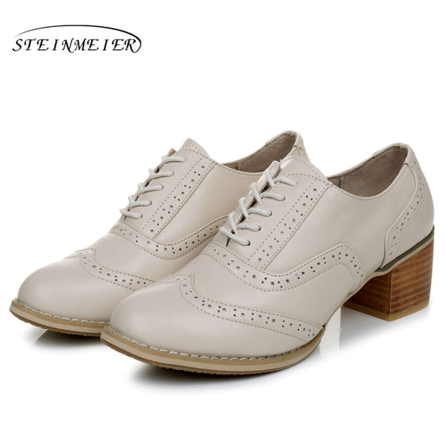 Genuine Leather Pumps Women Pink Vintage High Heels Retro Oxford For Women's Formal Shoes 2022 Summer