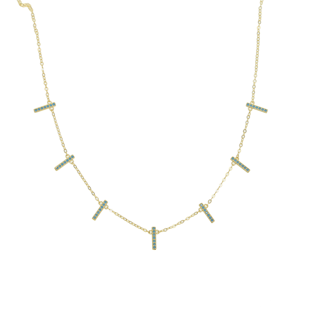 925 Sterling Silver Mother's Day Gift Simple Multi Layers Tassels Bar Charm Jewelry Pave Blue-Turquoises Delicate Necklaces 2024