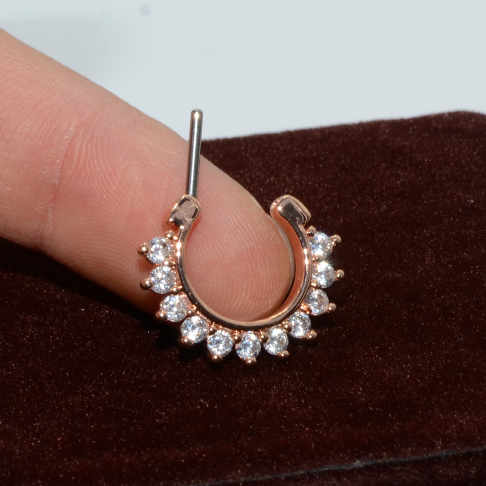 1pcs 16G Surgical Steel Indian Nose Septum Rings Women Crystal Ear Helix Clicker Piercings Earring Septums Hoop Piercing Jewelry