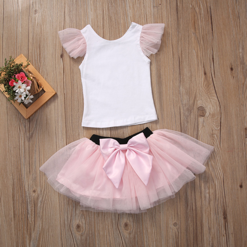 Family Matching Sets Mother Daughter Lovely Sweet Summer 2PCS White Solid T-Shirts Tops Pink Bow Lace Tutu Skirts