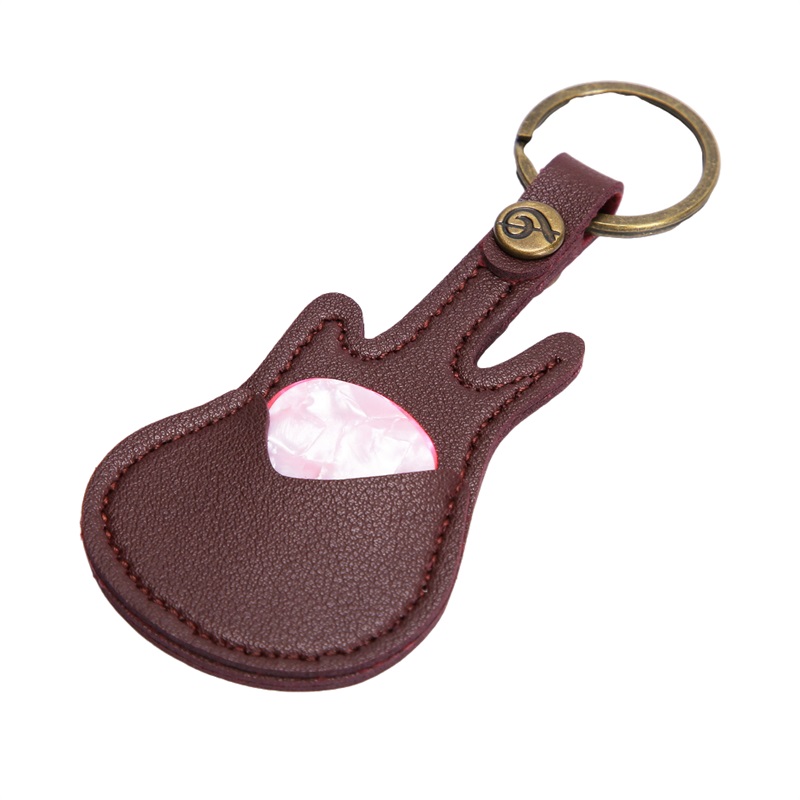 Guitar Pick Holder Leather Plectrum Case Bag Keychain Guitar Shape Guitar Picks String Instrument Accessories Excluding Pick