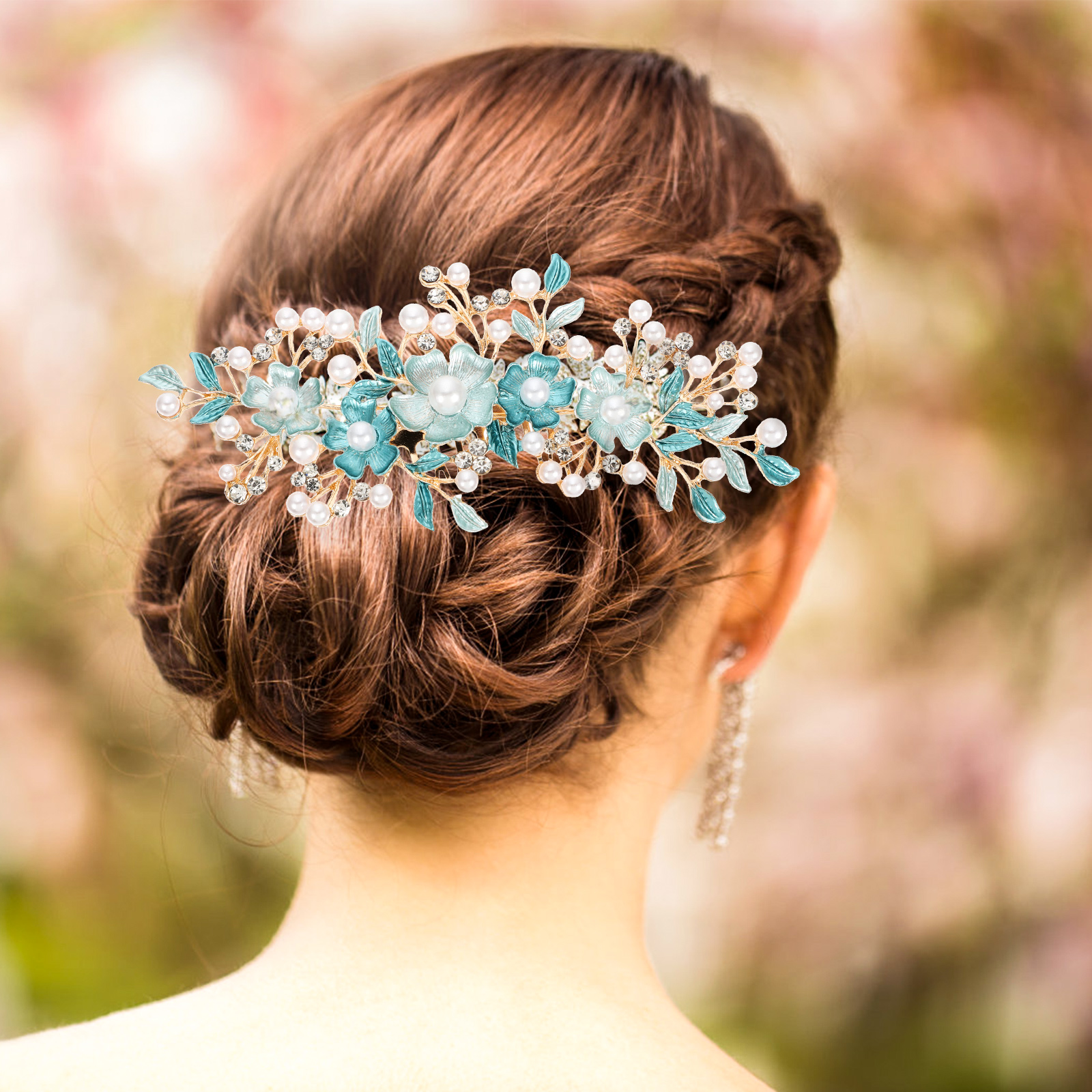 Hair Plug Tiara Headdresses for Women Rhinestone Comb Headgear Flower Bridal Headpiece Bride Hairpin