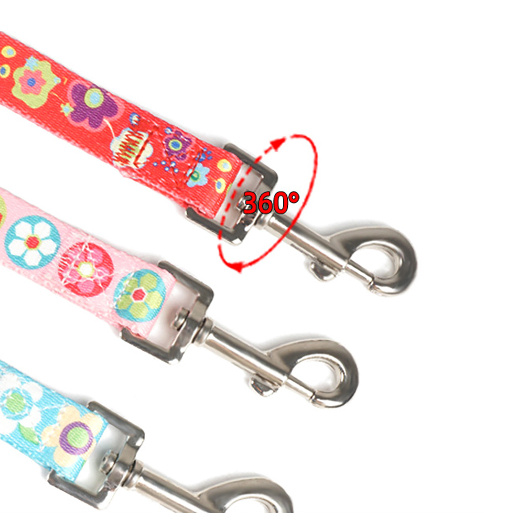 Polyester Printed Dog Leash Collar Set,Small & Medium Teddy Pomeranian Adjustable Pet Collar Leashes for Outdoor Travel Training
