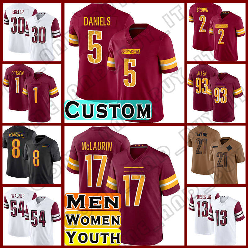 Jahan Dotson Terry McLaurin Football Jerseys Jayden Daniels Washingtons Jonathan Allen Commanders Sean Taylor Brian Robinson Jr Daron Payne Austin Ekeler Forbes