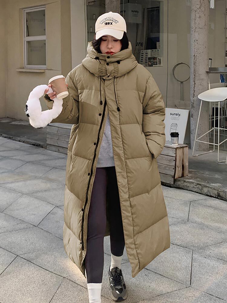 Vielleicht New Solid Color X-Long Straight Coat Women Parkas Clothes Casual Hooded Warm Winter Jacket Female OuterwearF6.29#78
