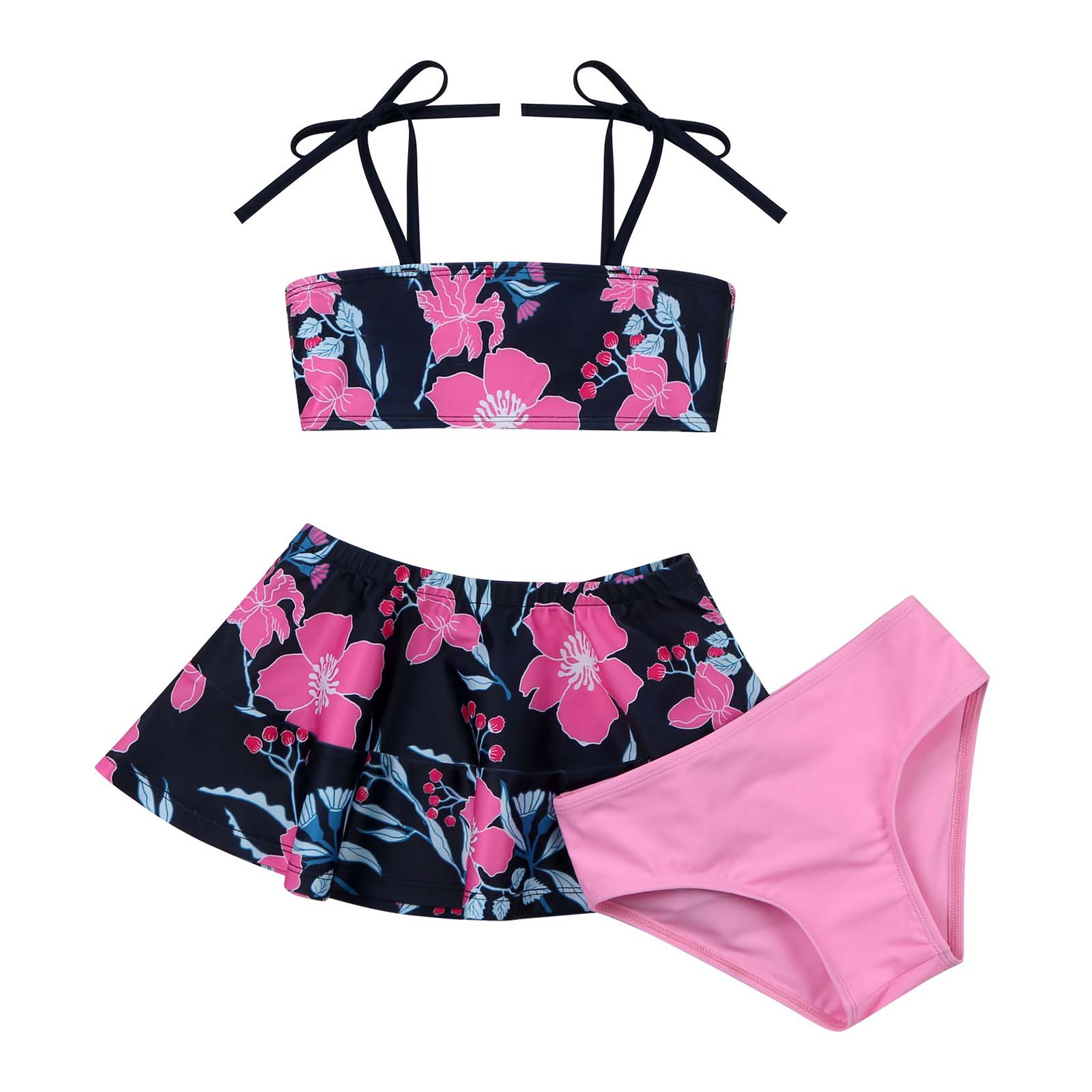 Teenage Girls Swimsuits Summer Brazilian Swimming Suit Swimwear Straps Tube Tops with Briefs Skirt Set Bathing Suits Beachwear