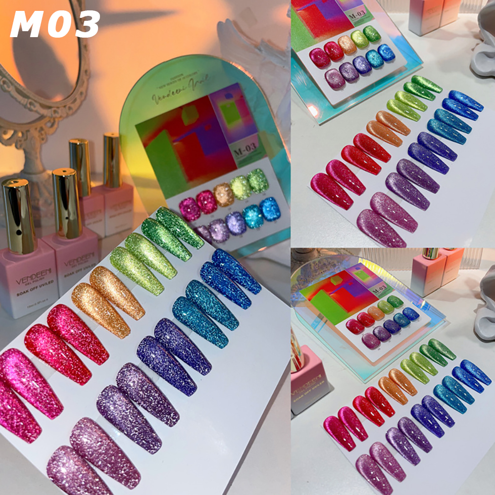 Vendeeni 10 Colors/Set Glitter Broken Diamond Cat Eye Gel Nail Polish Magnetic UV Soak Off Gel Varnish Colorful Shiny Gel Polish