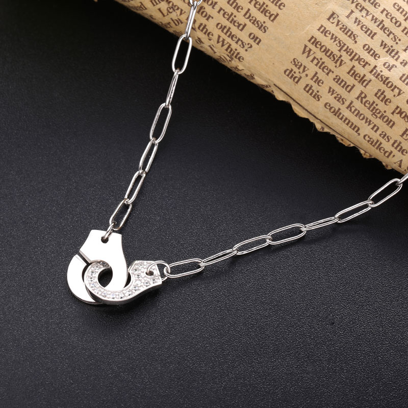 Moonmory S925 Sterling Silver Handcuff Pendant & Necklace For Women Silver Chain Handcuff Necklace White Menottes Wholesale