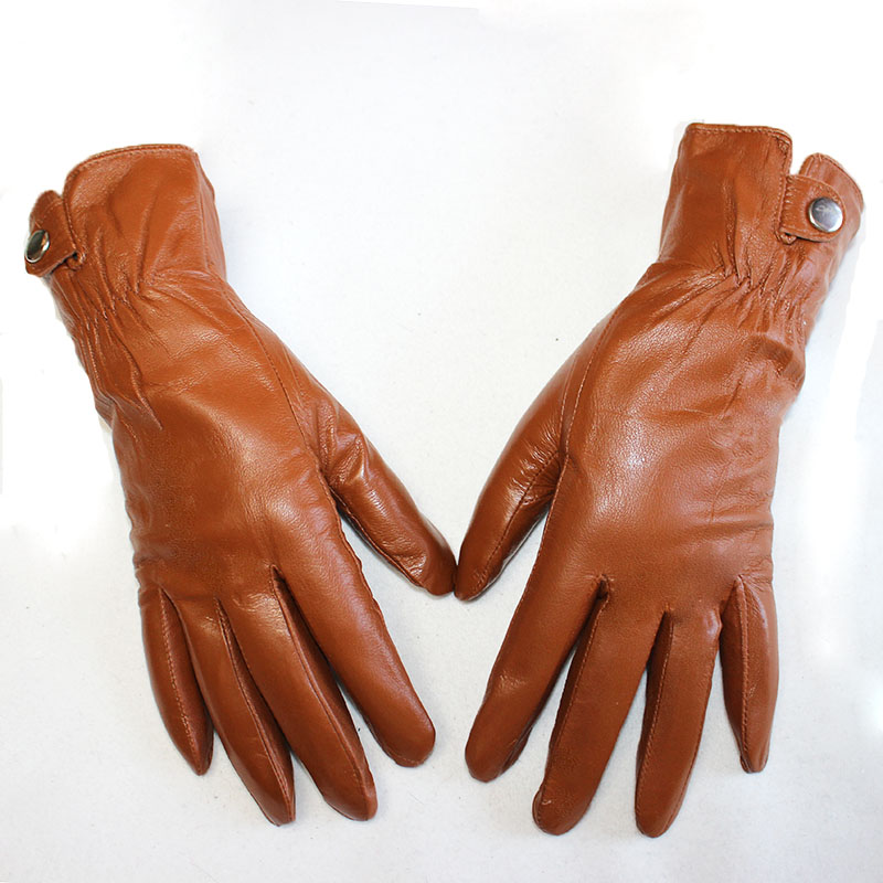 Women's Leather Gloves Plus Cashmere Warm Autumn and Winter Outdoor Electric Bike Riding and Driving Color Sheepskin Gloves