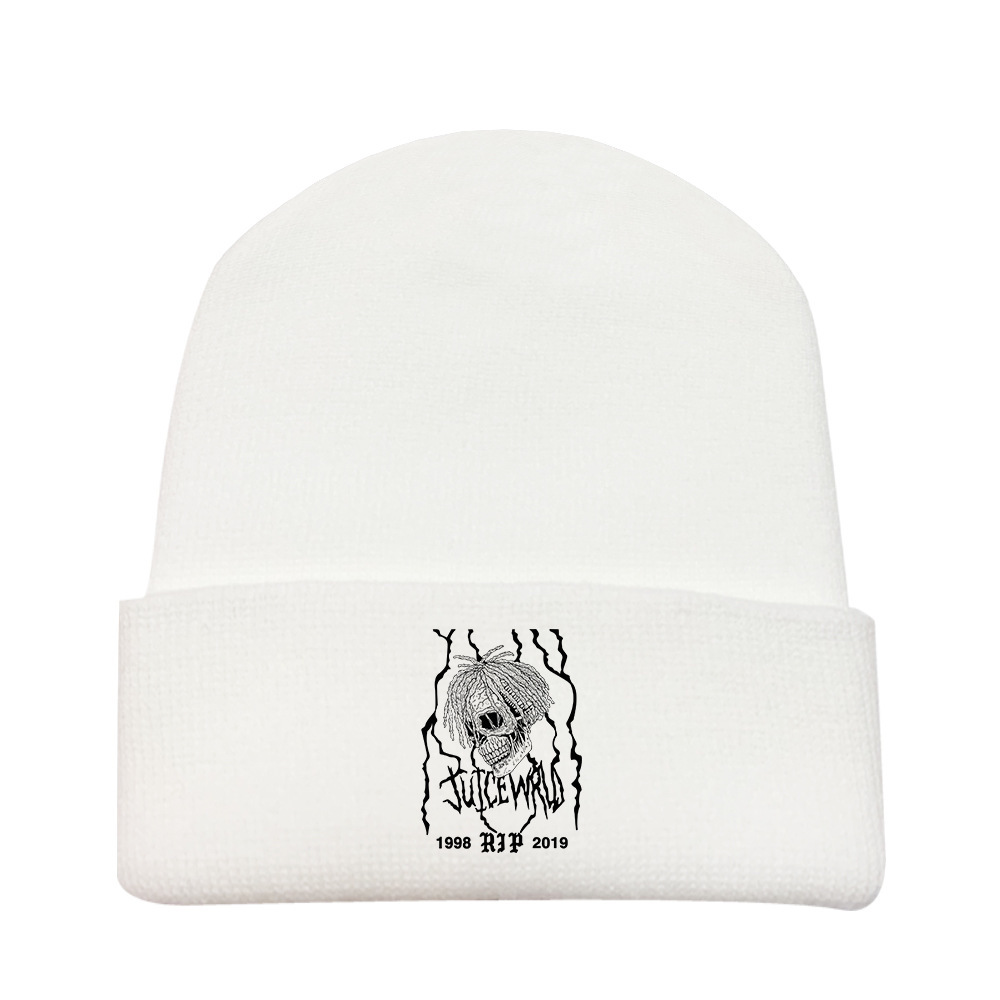 New Juice Wrld Hooded Hat Women Winter Hat Knitted Hat Wild Wool Hat Hat Cute Autumn and Winter Female Unisex Adult Flowers