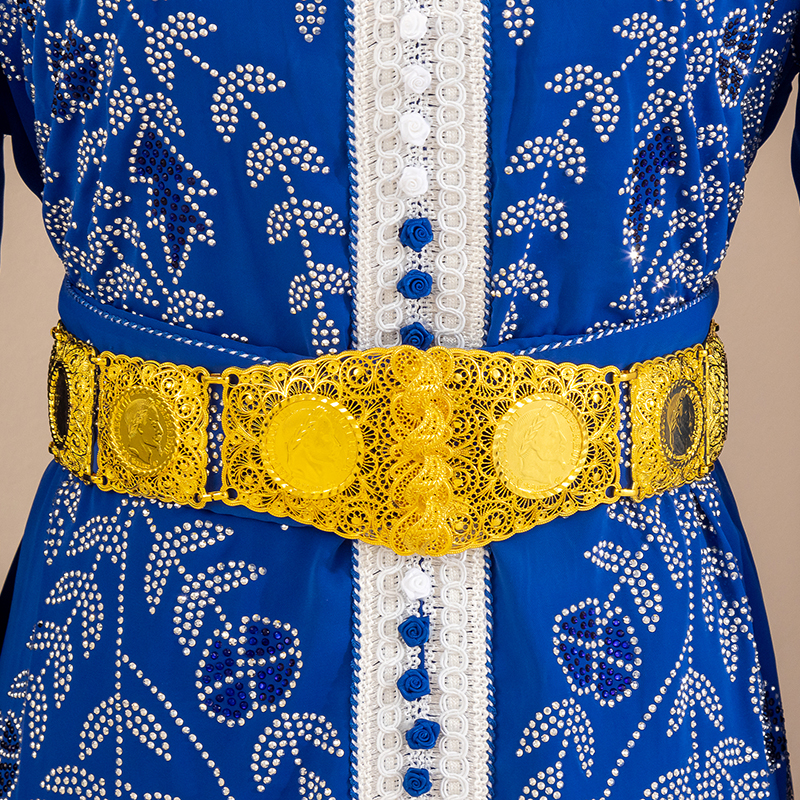 Fatima Wedding Gold Color Bride Algerian Style Head Coin Waist Chain Square Belts Arab Traditional Holiday Jewelry