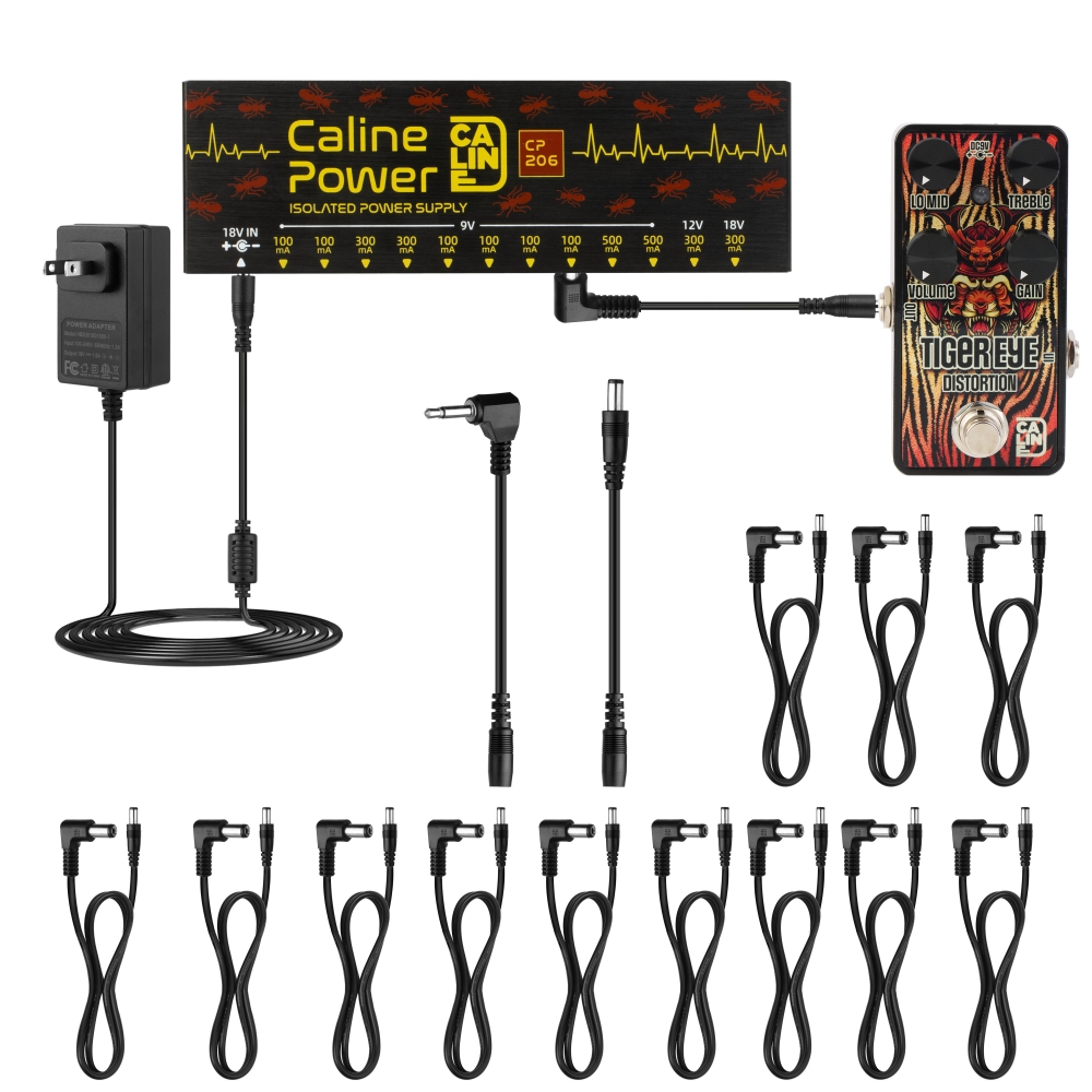 Caline CP-206 Truly Isolated Pedal Power Supply 12 Outputs For 9V 12V 18V Guitar Effects with Adapter & 14 Cables Accessories