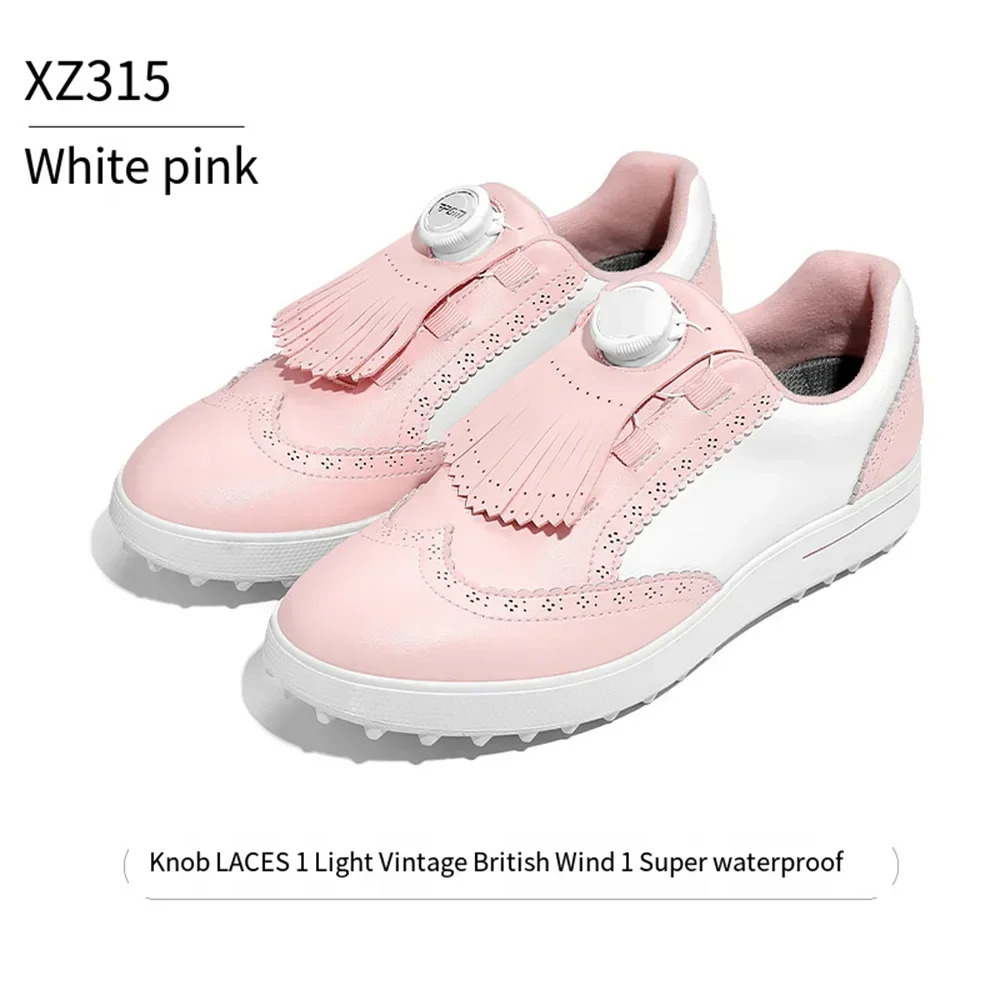 PGM Women Golf Shoes Removable Studs Waterproof Buttons Sports Shoes Non slip Casual Microfiber Leather Sneakers 240625