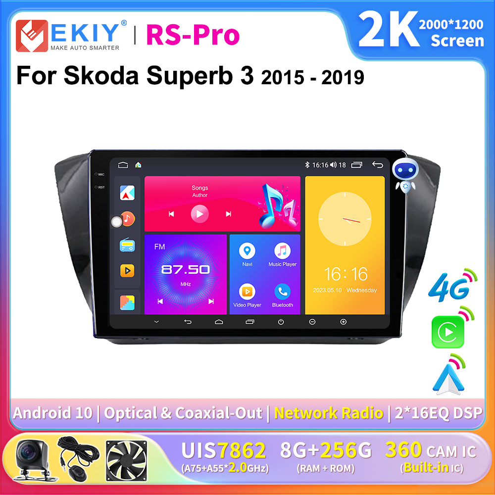 EKIY 2K Screen Android Car Stereo For Skoda Superb 3 2015-2019 Auto Carplay Stereo Autoradio DVD Navi Head Unit 4G Player GPS