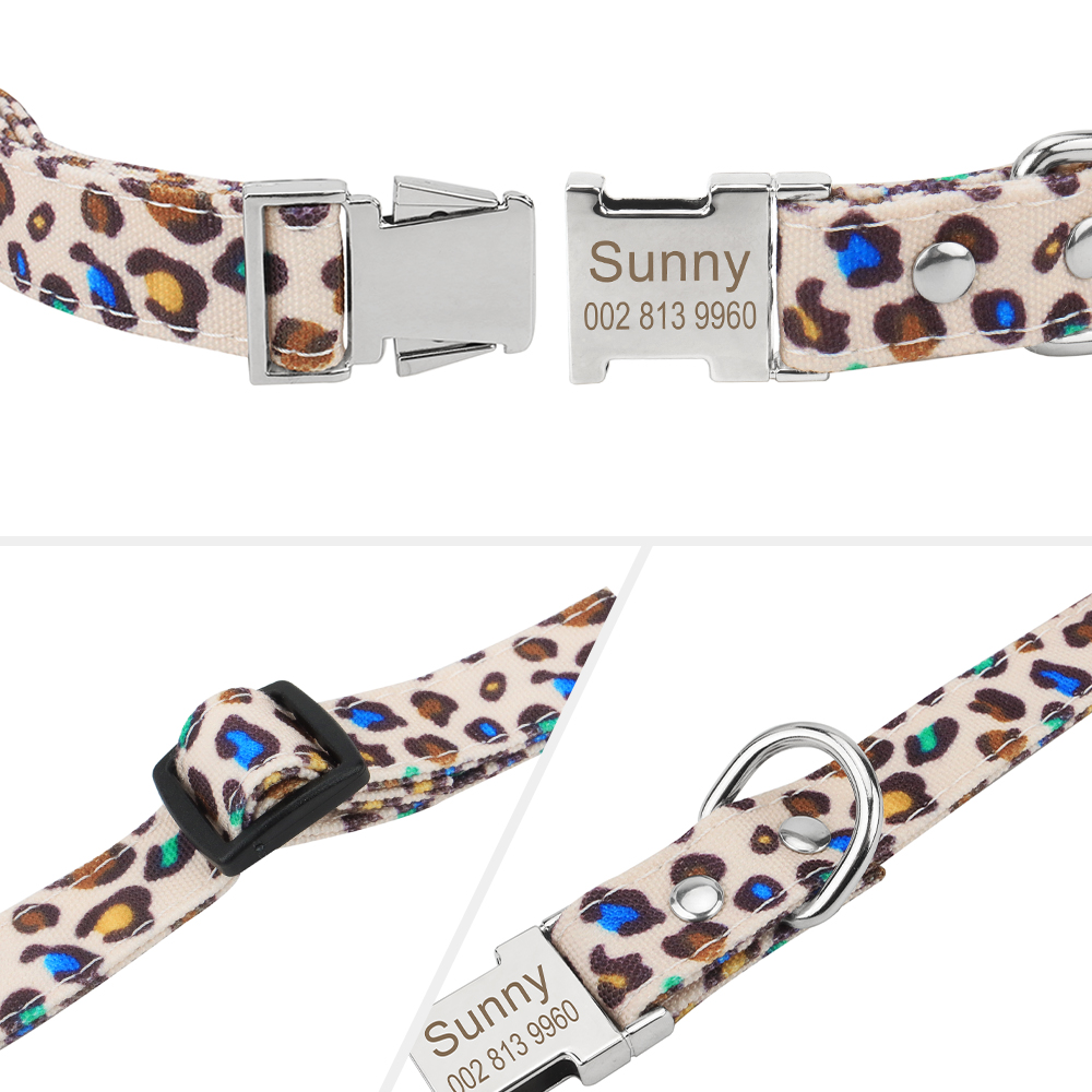 Dog Collars Leash Adjustable Pet Collars for Small Medium Large Dogs and Cat,Canvas Leopard Printing Collar Soft and Comfortable