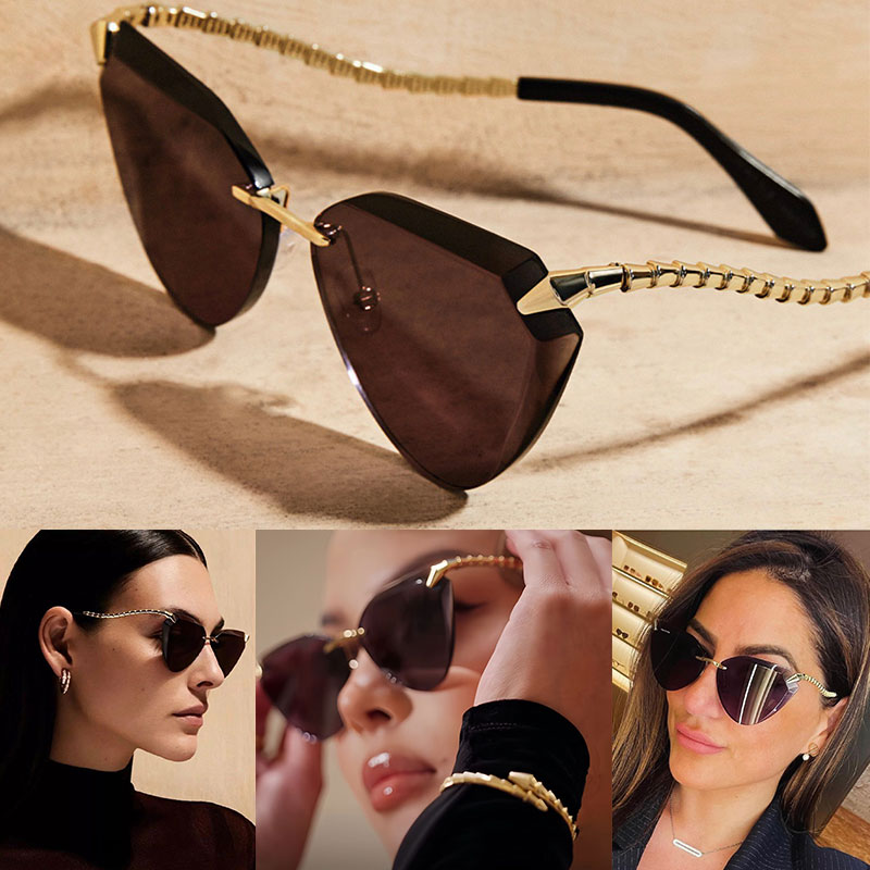 Sunglasses 25ss Summer New Snake Cat Eye Sunglasses Designer Women Sexy Cat Eye Contact Frame Poisonous Snake Metal Mirror Legs Casual Wear OL Sunglasses 00024