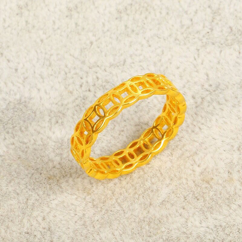 MxGxFam Round Hollow Rings Jewelry For Women Classic 24 k Pure Gold color Original Design