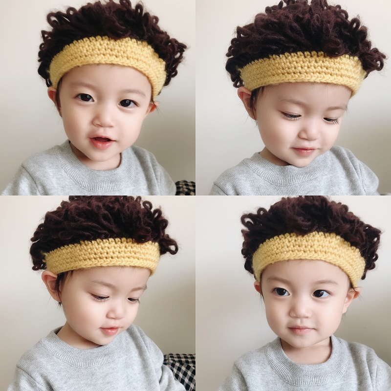 Kids Wig Hats Halloween Costume Cosplay Winter Knitted Baby Hat Handmade Party Little Personality Strange Hat Cap for Child Boy