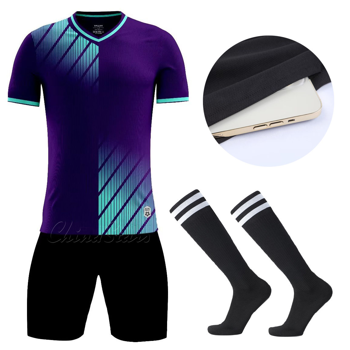 Men Kids Football Jersey Socks Personalized Soccer Shirt Set Custom Soccer Uniforms Breathable Training Football Uniform For Boy