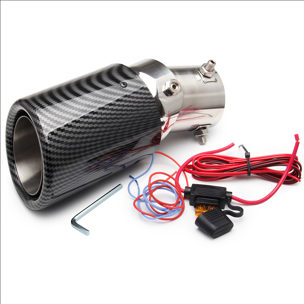 Universal Car LED Exhaust Muffler Tip Pipe Red/Blue Light Flaming Straight Modified Single Exhaust Pipe Tail Throat ID 63mm