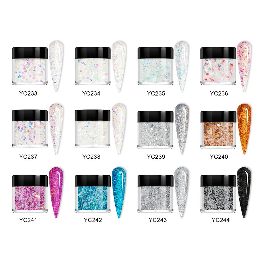 HNDO Bottle 12 Color Sequins Acrylic Powder Glitter Nail Supplies for Professionals Nail Art Sculpture Manicure Shiny Material