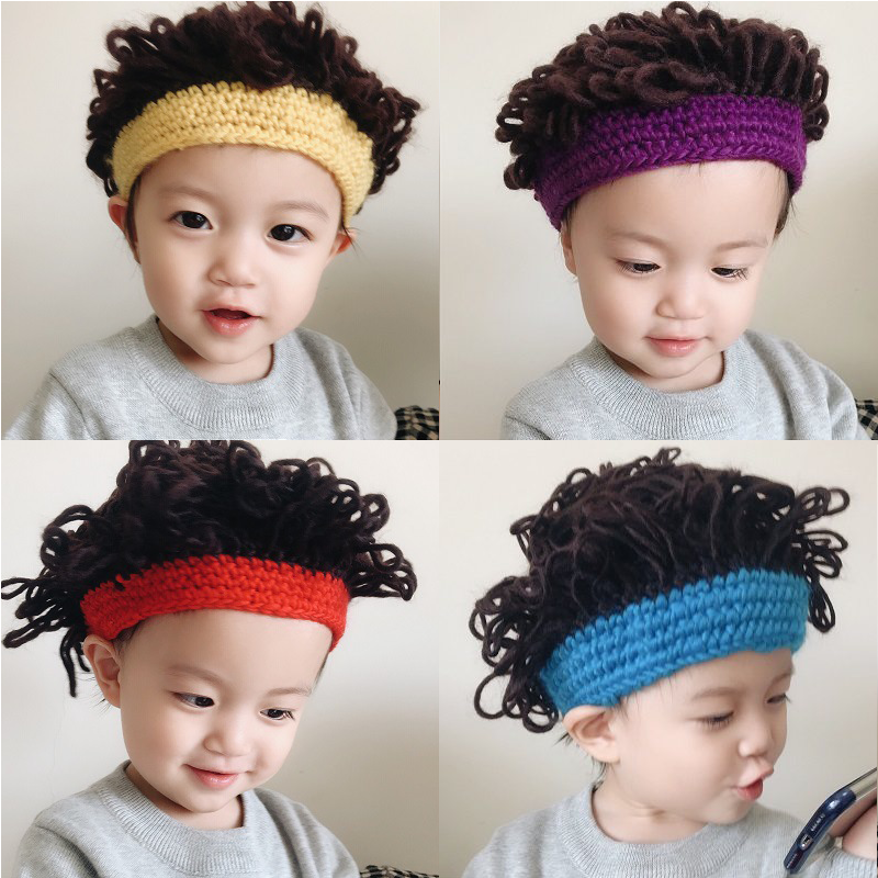 Kids Wig Hats Halloween Costume Cosplay Winter Knitted Baby Hat Handmade Party Little Personality Strange Hat Cap for Child Boy