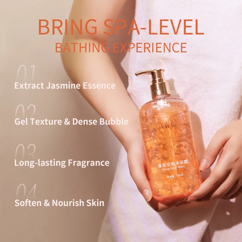 500ml Floral Body Wash Gentle Clean Soften Nourish Skin Hydrating Lasting Fragrance Shower Gel Jasmine Petal Bubble Shower Gel 240629