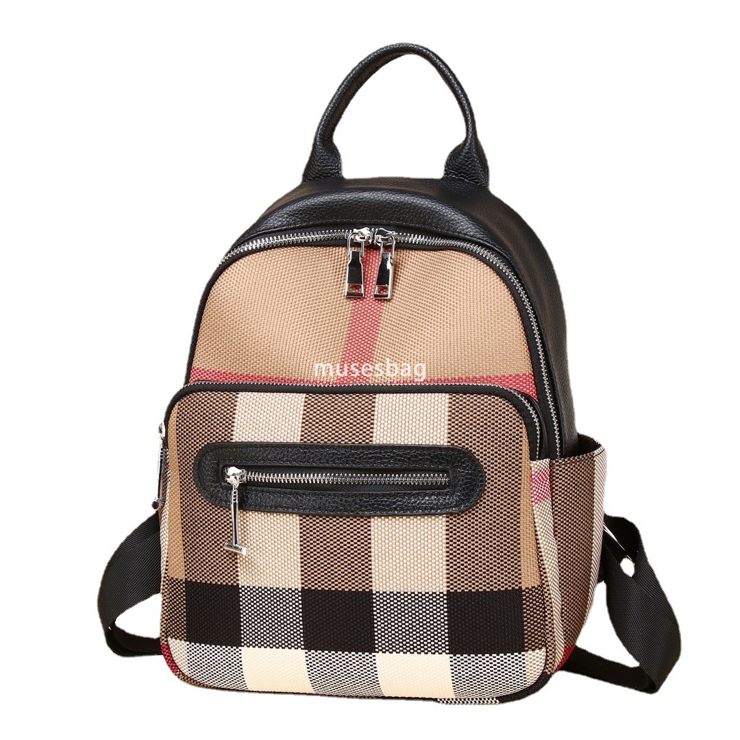 European and American retro leather canvas backpack women's new trendy crossbody bag small backpack commuting student party backpack