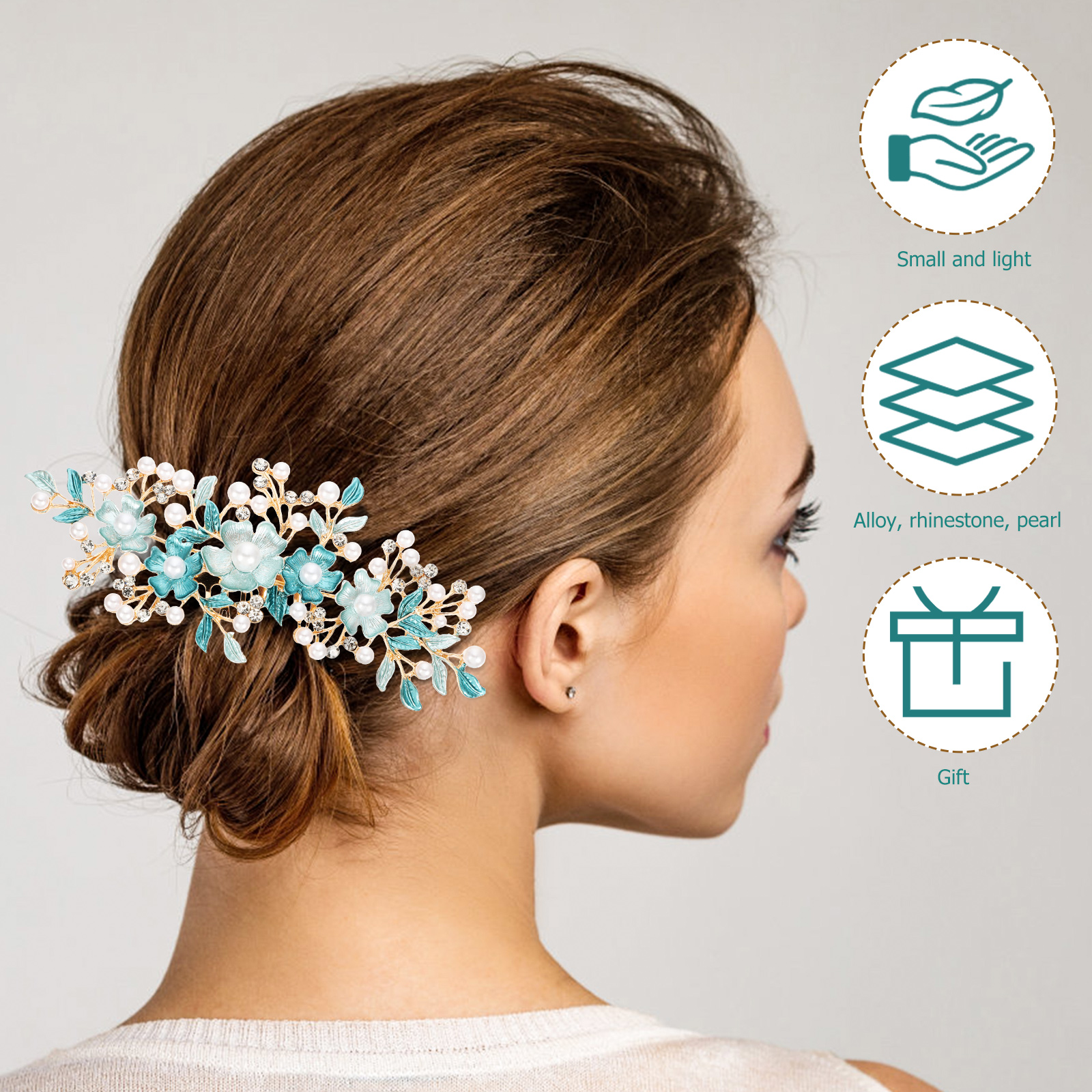 Hair Plug Tiara Headdresses for Women Rhinestone Comb Headgear Flower Bridal Headpiece Bride Hairpin
