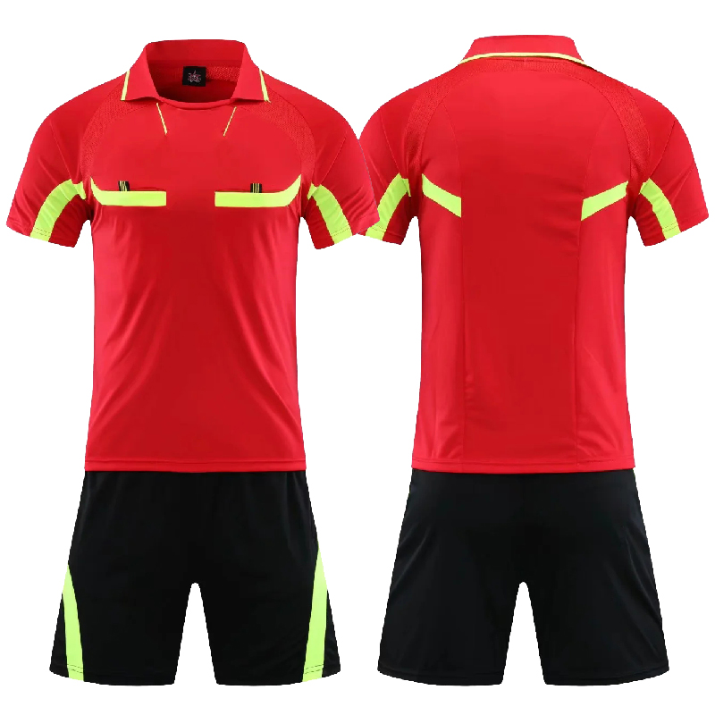 2022 New Soccer Referee Uniform Men Turn-down Collar Football Referee Clothes Short Sleeve Judge Shirt Shorts Suit Three Pockets