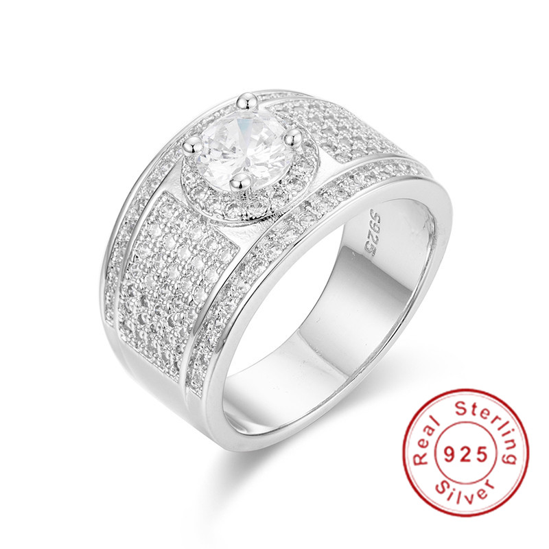 925 Sterling silver Paev cz ring 2ct Simulated Diamond Engagement Wedding for Men Women Sapphire Jewelry Size 5-10 Boy gift