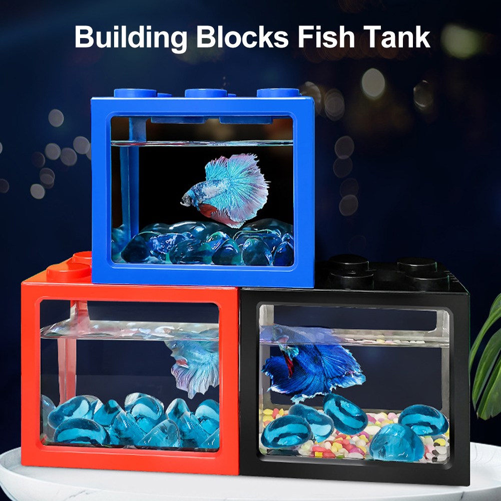 Multicolor Stackable Aquarium Tank with Air Vent Box Accessories Mini Building Blocks Betta Fish Tank LED Light Small Pet Cage