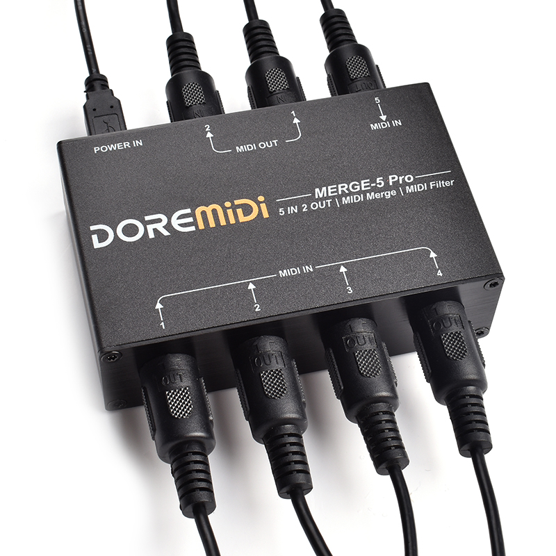 MERGE-5 Pro Can Merge Up To 5 MIDI Input Signals Into 1 MIDI Data Stream Can Be Output Directly Through 2 MIDI Interfaces