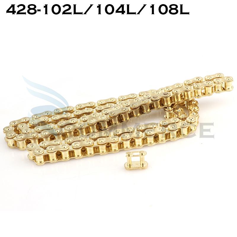 Motorcycle 428 Gold chains with Spare Master Link for 110cc 125cc 140cc 150cc Motocross Dirt Pit Bike ATV Quad CRF 50 70 SSR
