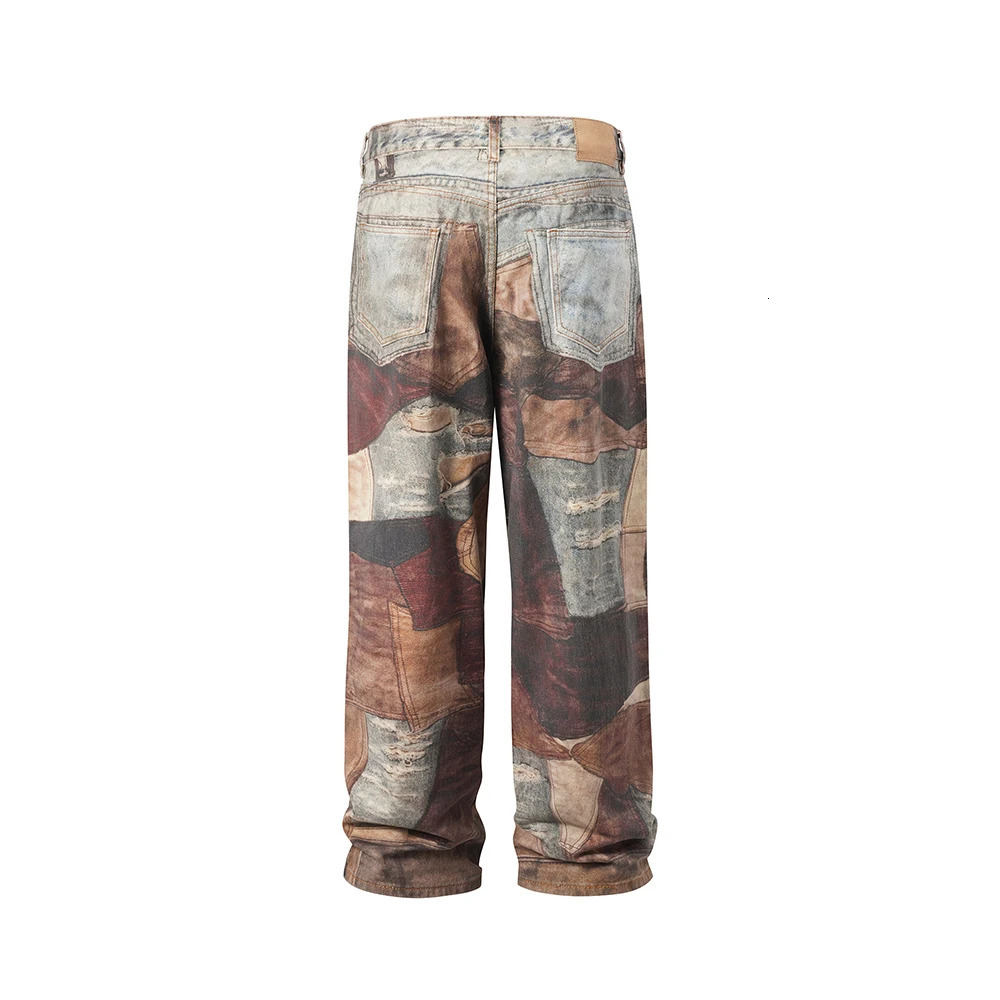 Autumn Frayed Patchwork Baggy Jeans Pants for Men and Women Straight Ripped Casual Denim Trousers Oversized Loose Cargos 240626