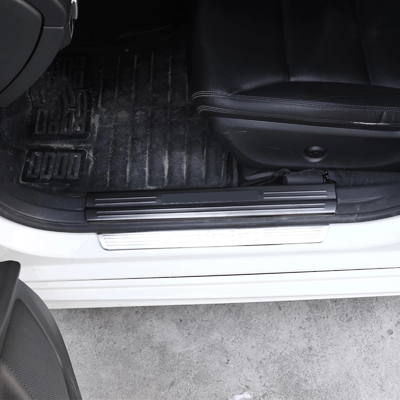 4 x Black and Silver Door Sill Protect Plate Trim For Mercedes Benz A B CLA GLA Class W176 W246 W117 C117 X156 Car Accessories