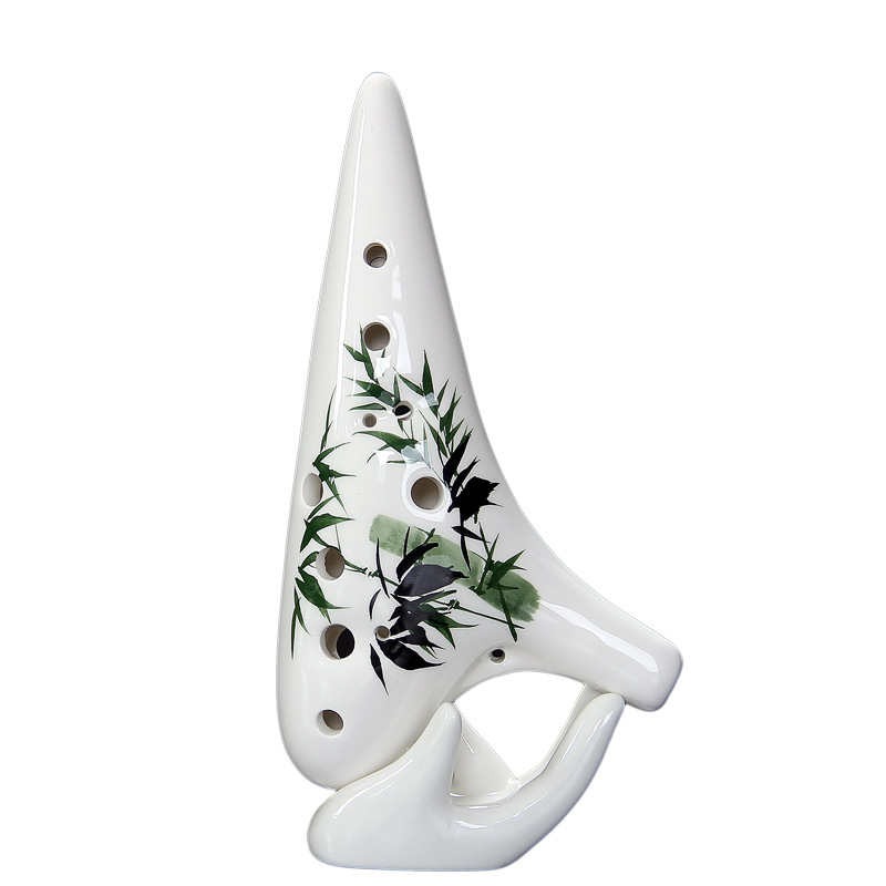 Ceramic Ocarina Alto C For Beginners Musical Instrument With Protective Bag Lanyard Gift Easy To Learn White Flower Element 12 H