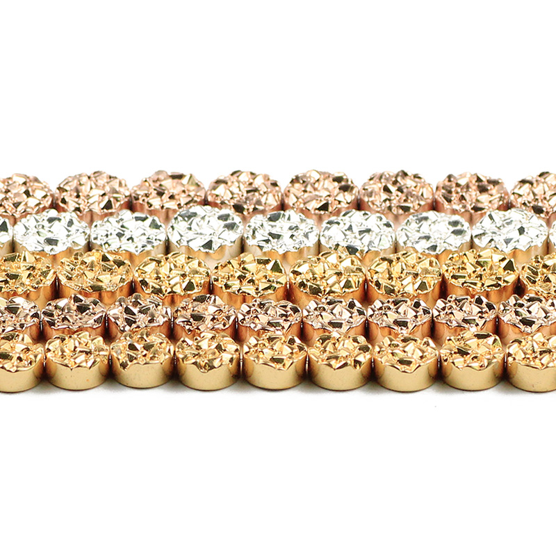 Natural Stone Beads Rose Gold Color Hematite Beads For Jewelry Making 8mm 10mm Flat Round Loose Beads DIY Bracelets Necklace