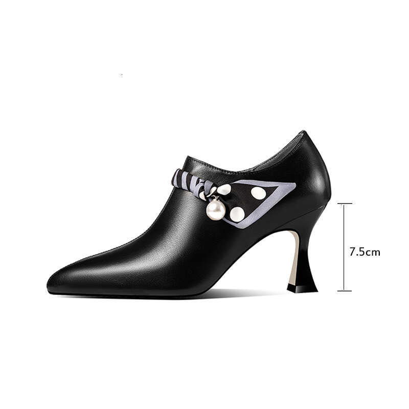 Women Genuine Leather Silk Ribbon Pointed Toe Spring Elegant Sexy High Heels Office Ladies Shoes